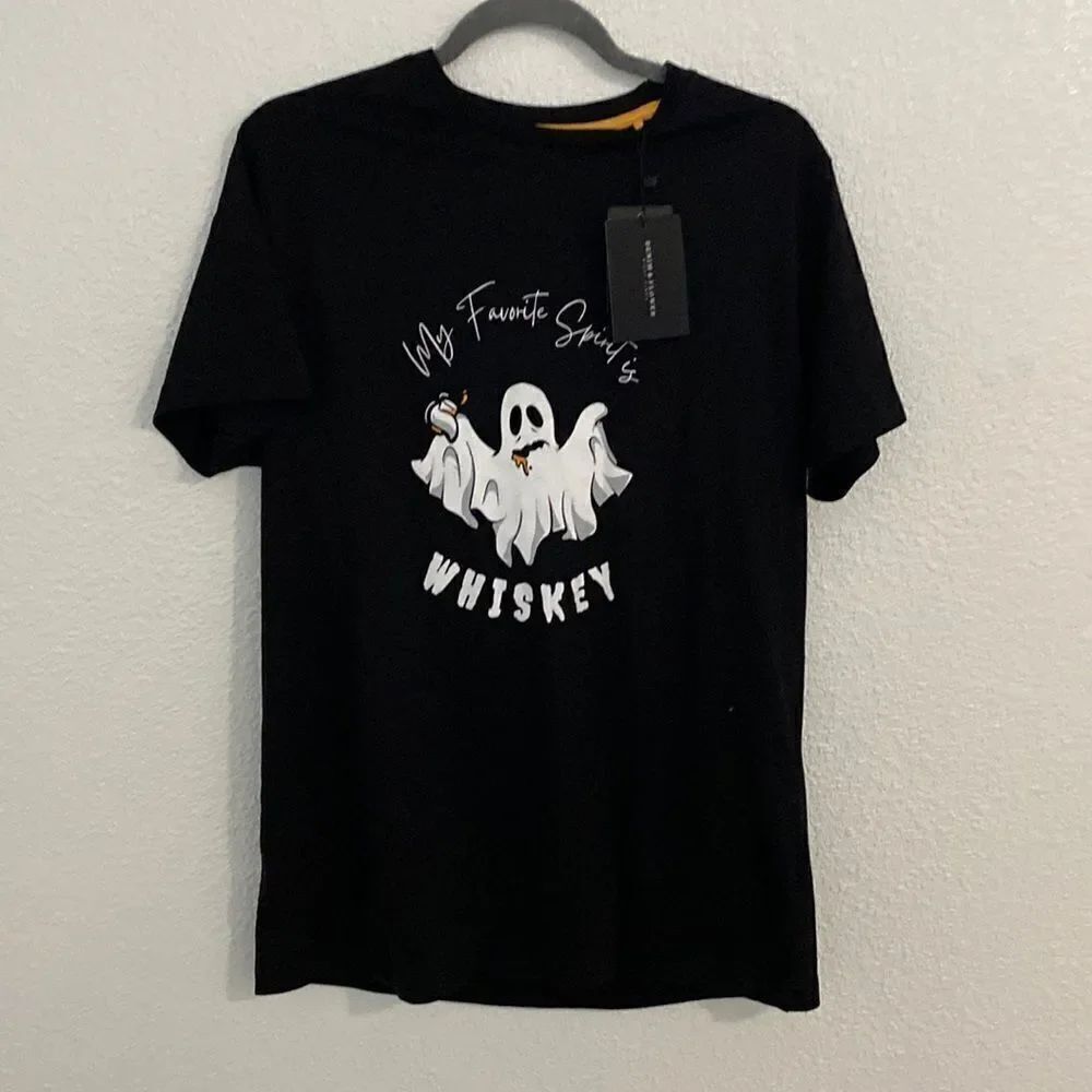 NWT- Denim & Flowers- Black ghost Halloween Tshirt- Favorite spirit- Size Large